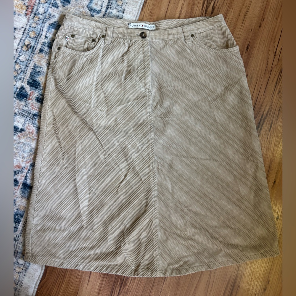 Tommy Hilfiger Tan Corduroy A-Line Skirt